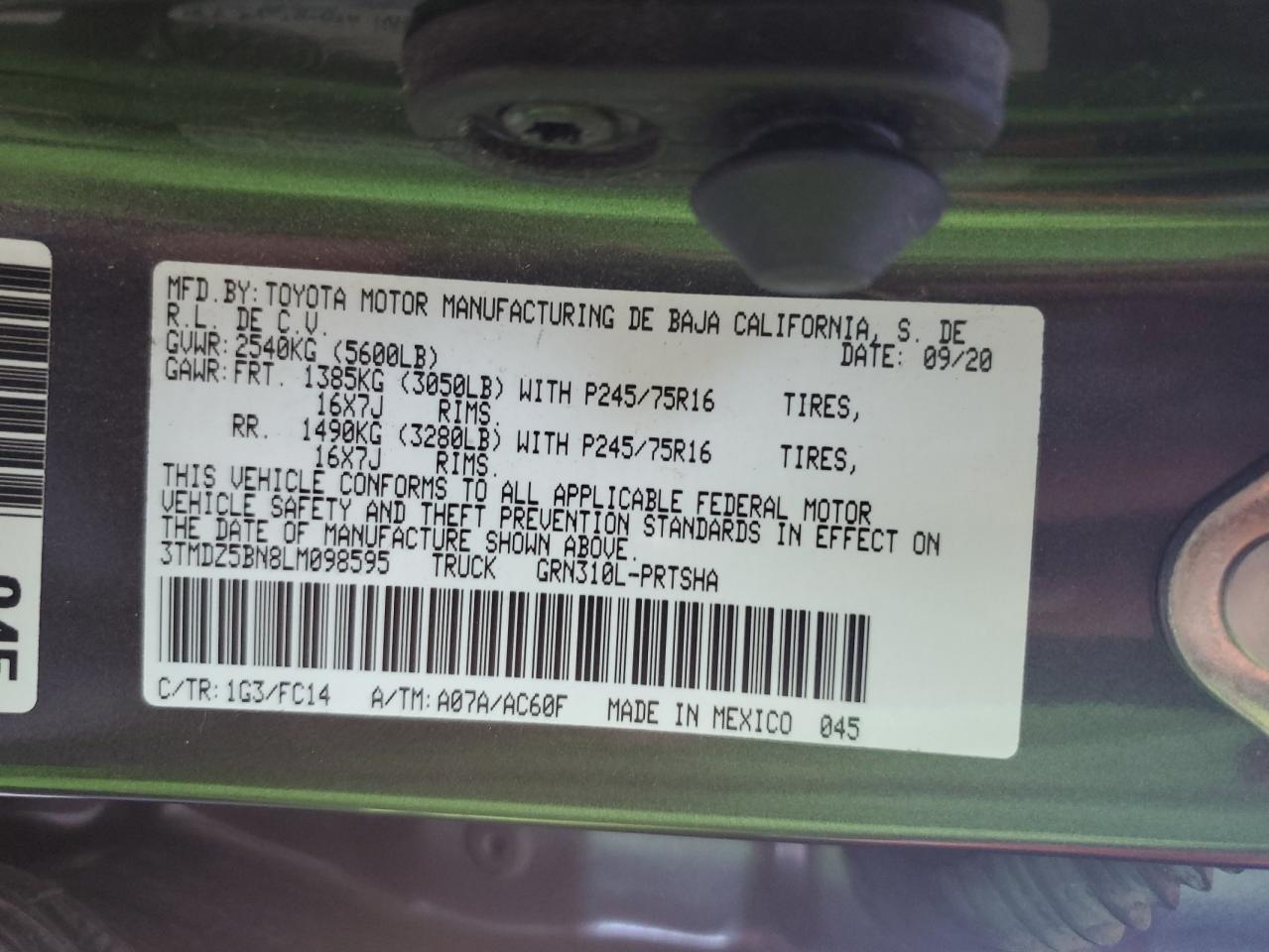 3TMDZ5BN8LM098595 TOYOTA TACOMA 2020