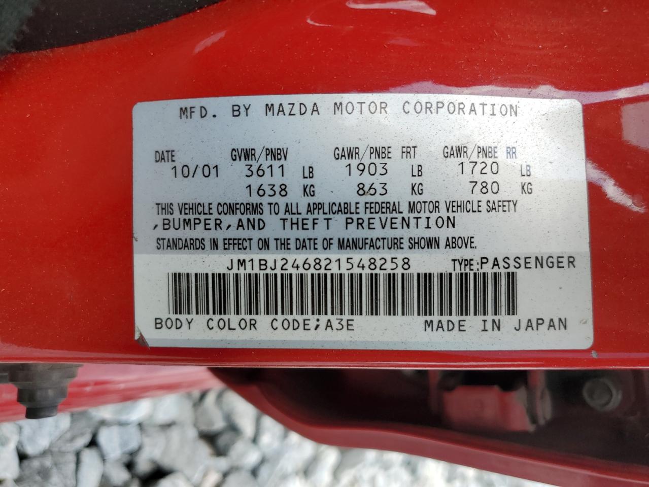 2002 Mazda Protege Pr5 VIN: JM1BJ246821548258 Lot: 55954255