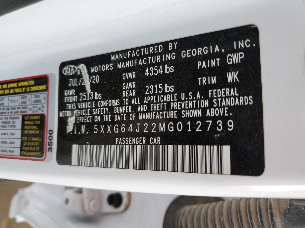 2021 Kia K5 Gt Line VIN: 5XXG64J22MG012739 Lot: 56225335