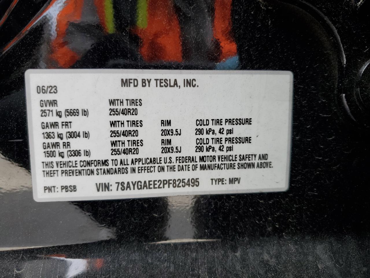 2023 Tesla Model Y VIN: 7SAYGAEE2PF825495 Lot: 57495415