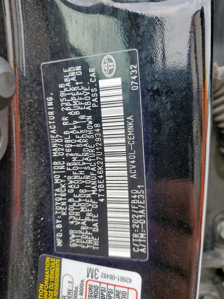 2007 Toyota Camry Ce VIN: 4T1BE46K27U129348 Lot: 57503105