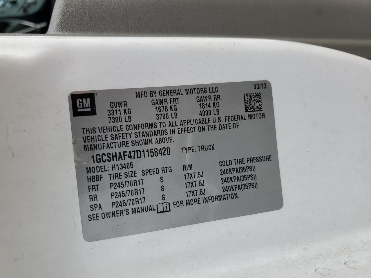 2013 Chevrolet Express G1500 VIN: 1GCSHAF47D1158420 Lot: 56862835