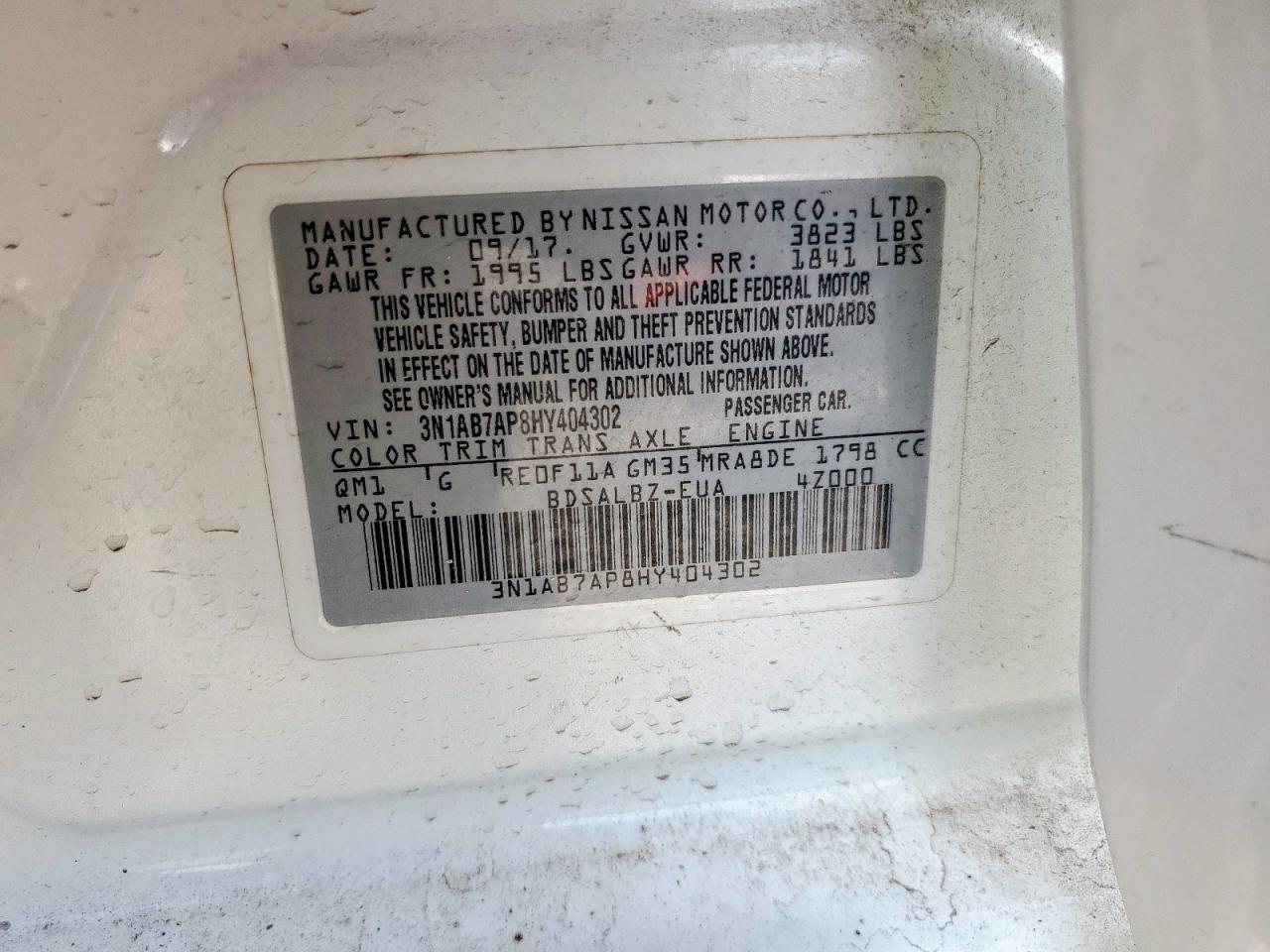 2017 Nissan Sentra S VIN: 3N1AB7AP8HY404302 Lot: 56682835