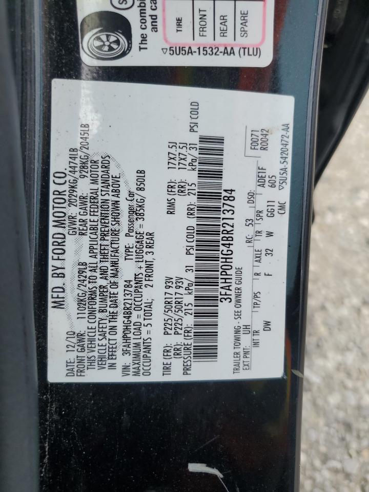 2011 Ford Fusion Se VIN: 3FAHP0HG4BR213784 Lot: 57767545