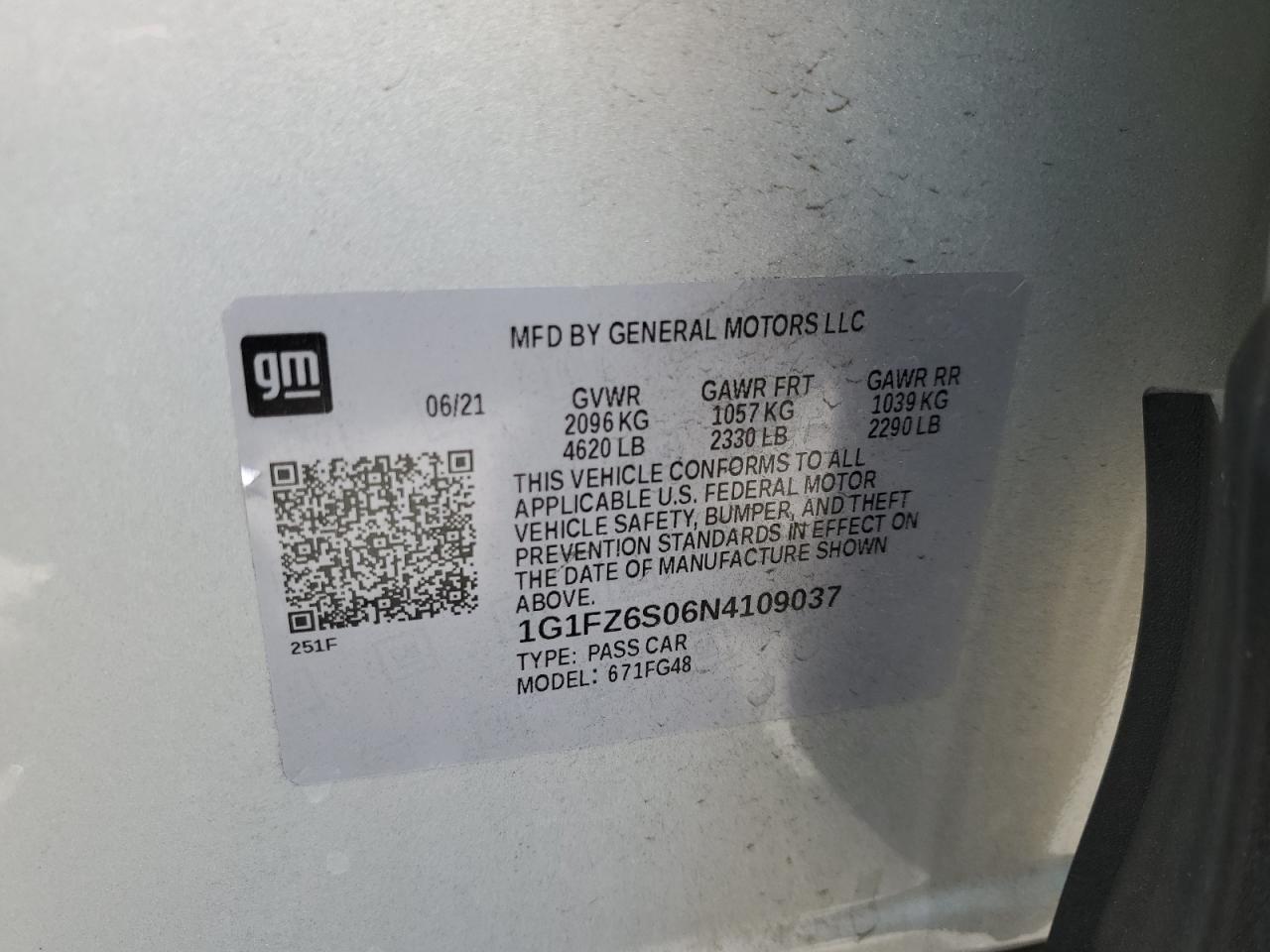 2022 Chevrolet Bolt Euv Premier VIN: 1G1FZ6S06N4109037 Lot: 57146095