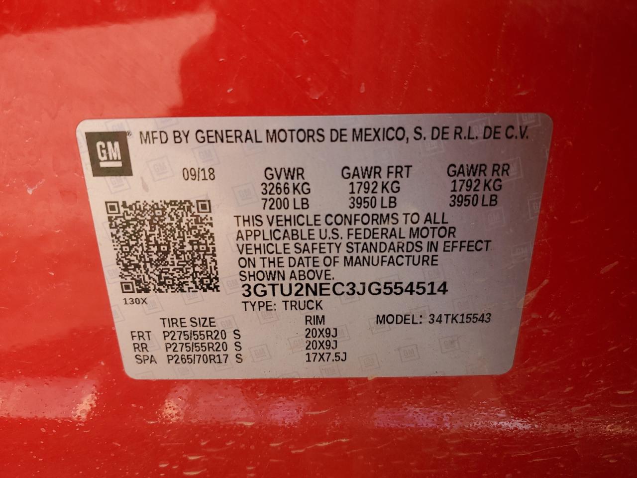 2018 GMC Sierra K1500 Slt VIN: 3GTU2NEC3JG554514 Lot: 56985195