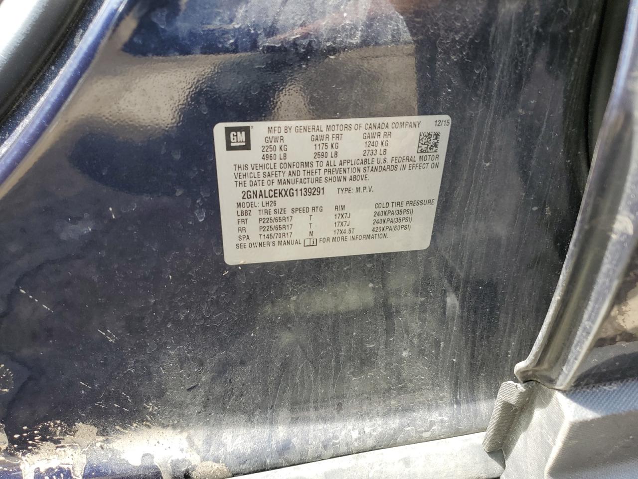 2GNALCEKXG1139291 CHEVROLET EQUINOX 2016