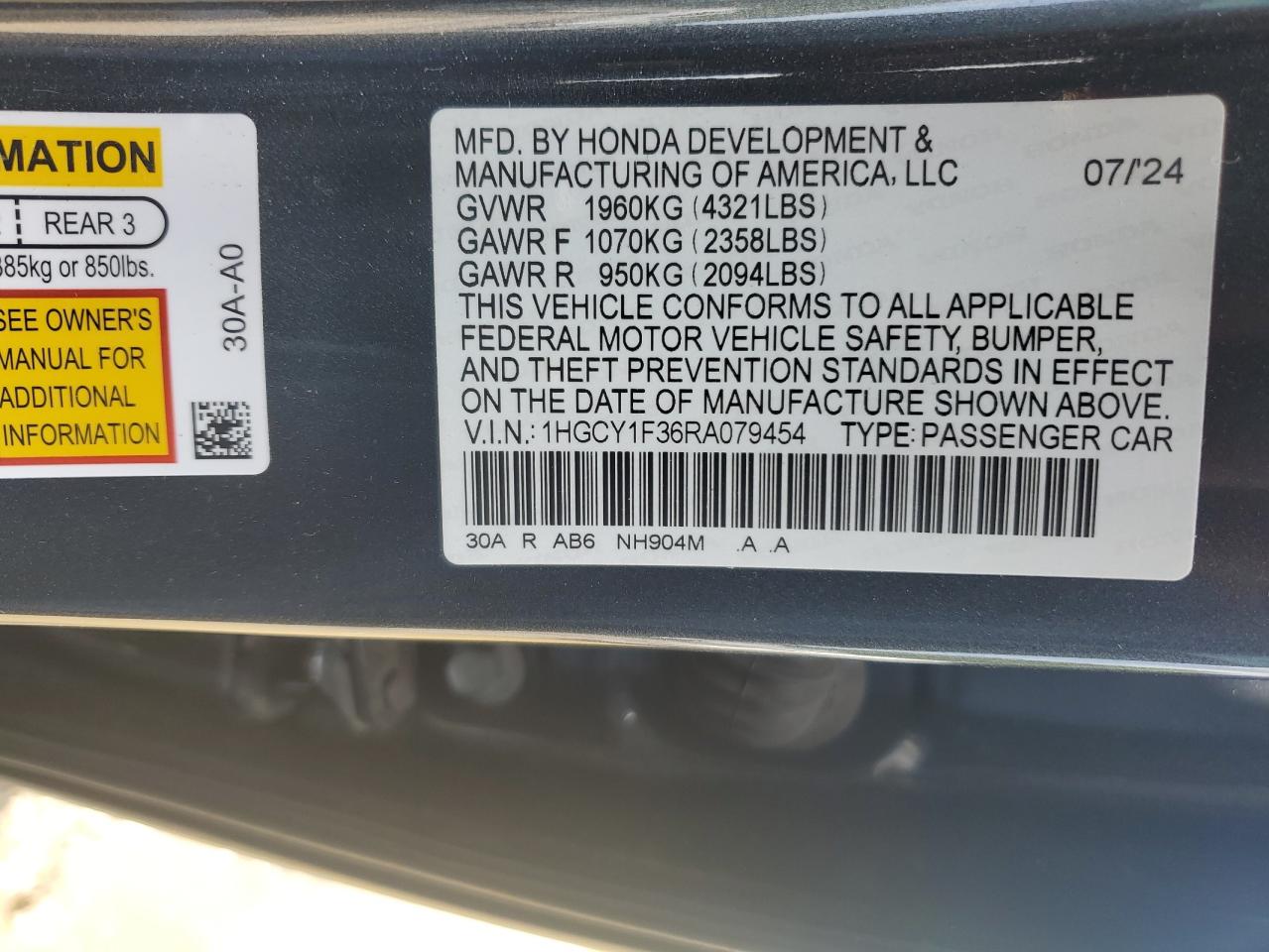 1HGCY1F36RA079454 HONDA ACCORD 2024