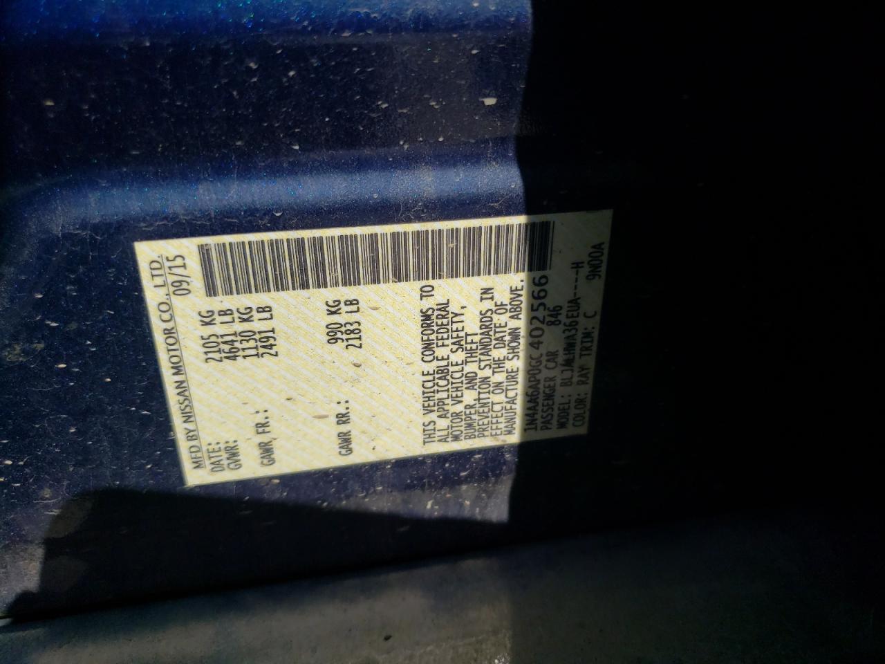1N4AA6AP0GC402566 NISSAN MAXIMA 2016