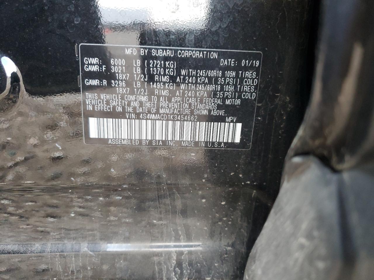 2019 Subaru Ascent Premium VIN: 4S4WMACD1K3454662 Lot: 56988105
