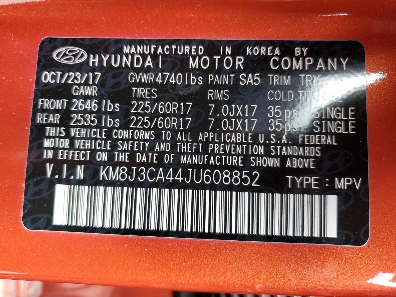 2018 Hyundai Tucson Sel VIN: KM8J3CA44JU608852 Lot: 55970115