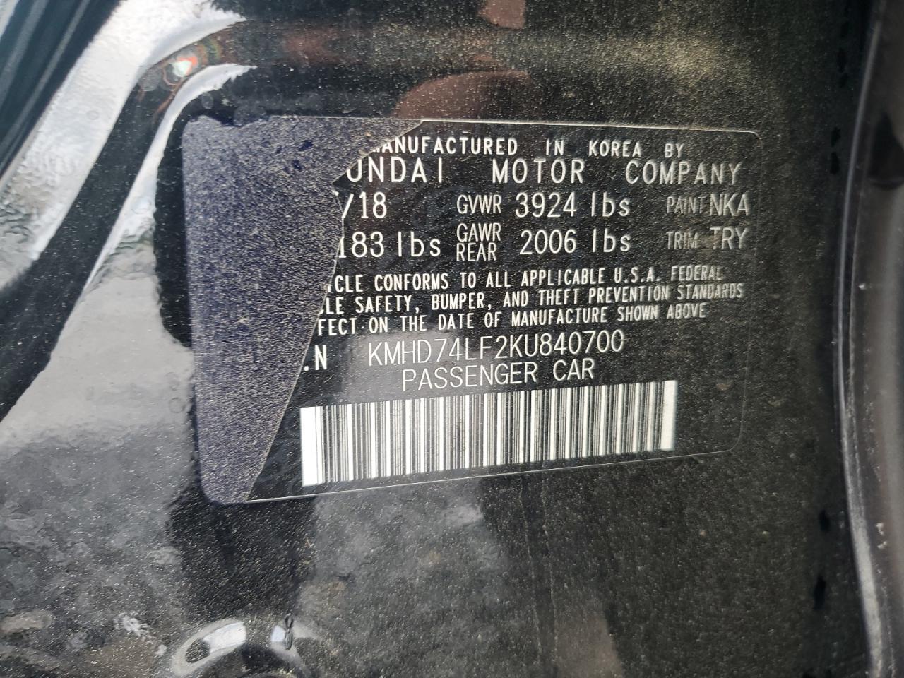 2019 Hyundai Elantra Se VIN: KMHD74LF2KU840700 Lot: 56404215