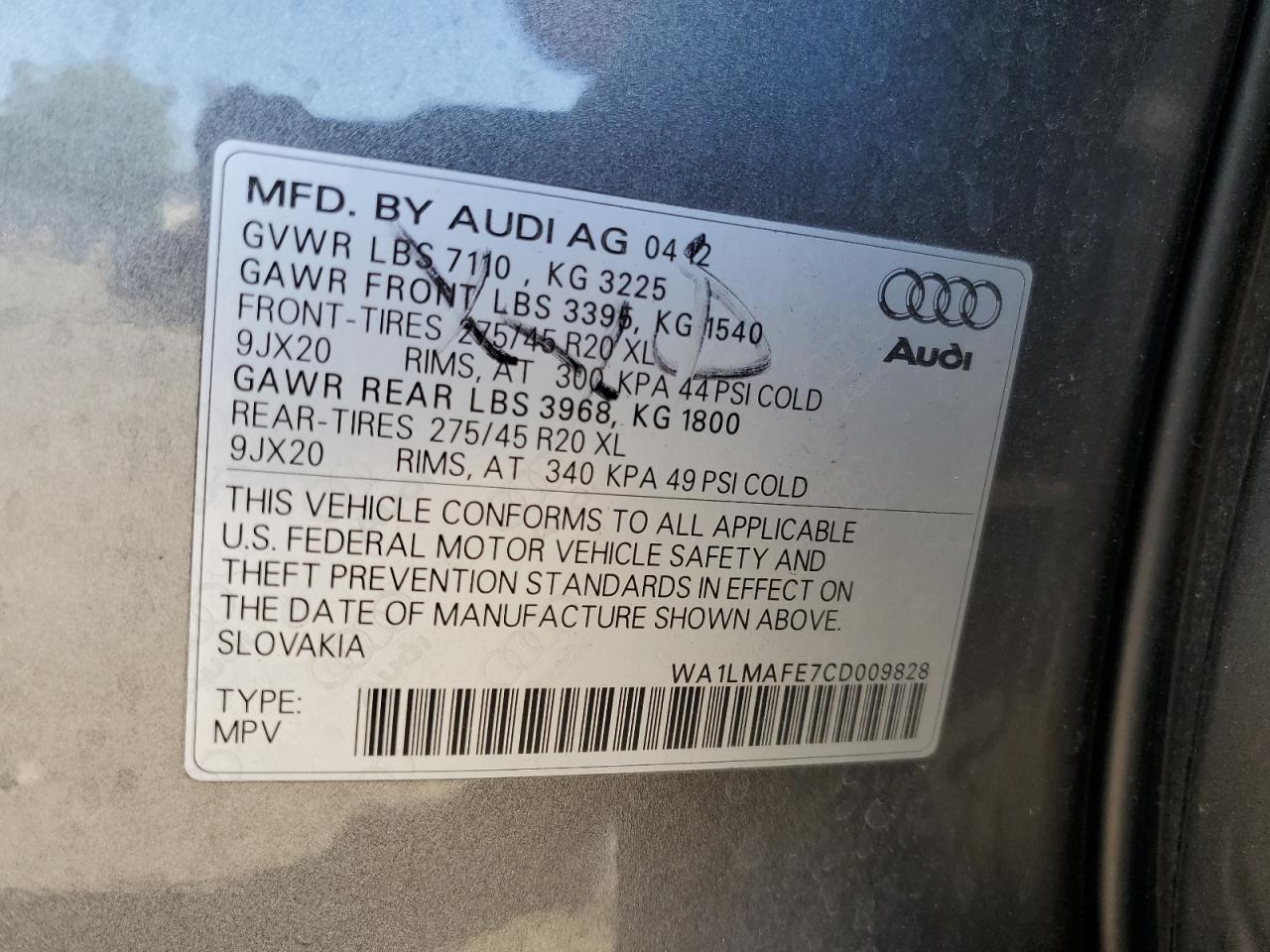 2012 Audi Q7 Premium Plus VIN: WA1LMAFE7CD009828 Lot: 56155035