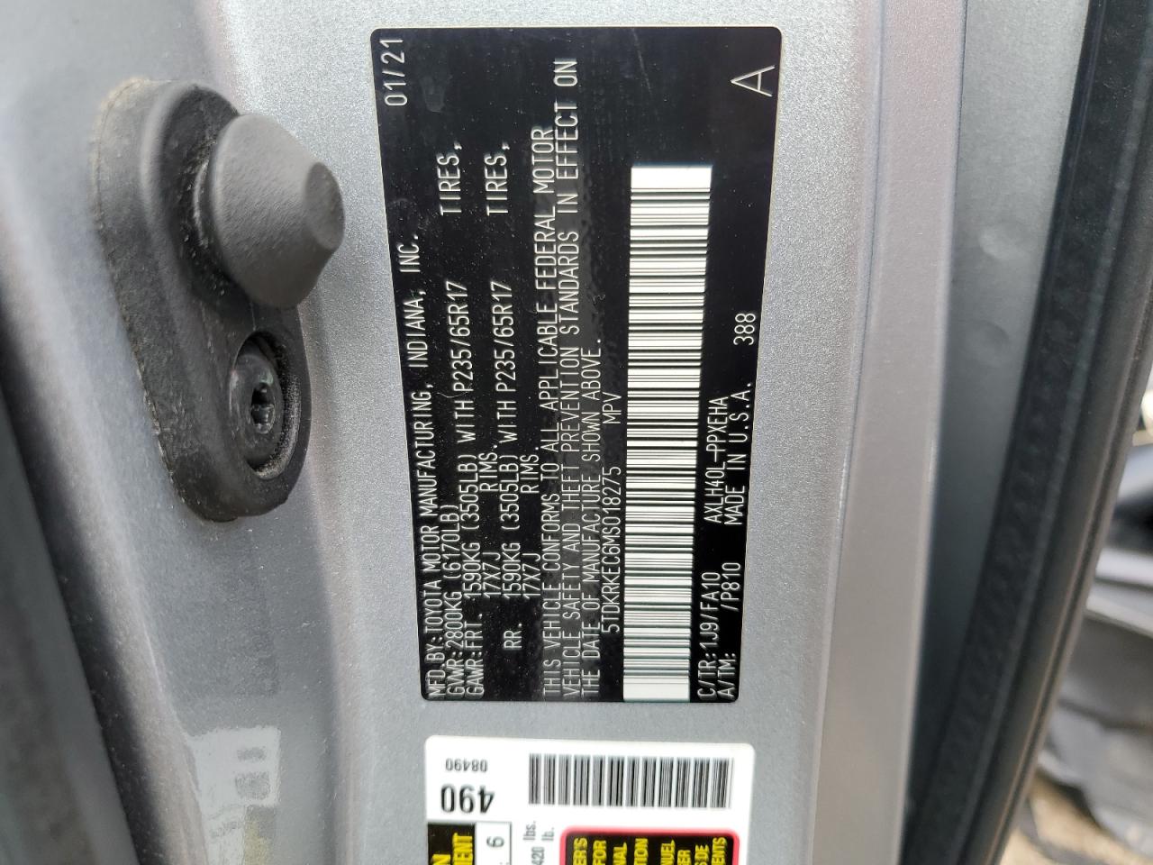 2021 Toyota Sienna Le VIN: 5TDKRKEC6MS018275 Lot: 56708015