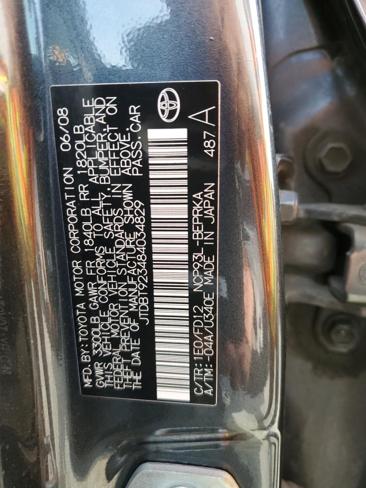 2008 Toyota Yaris VIN: JTDBT923484034829 Lot: 55872885