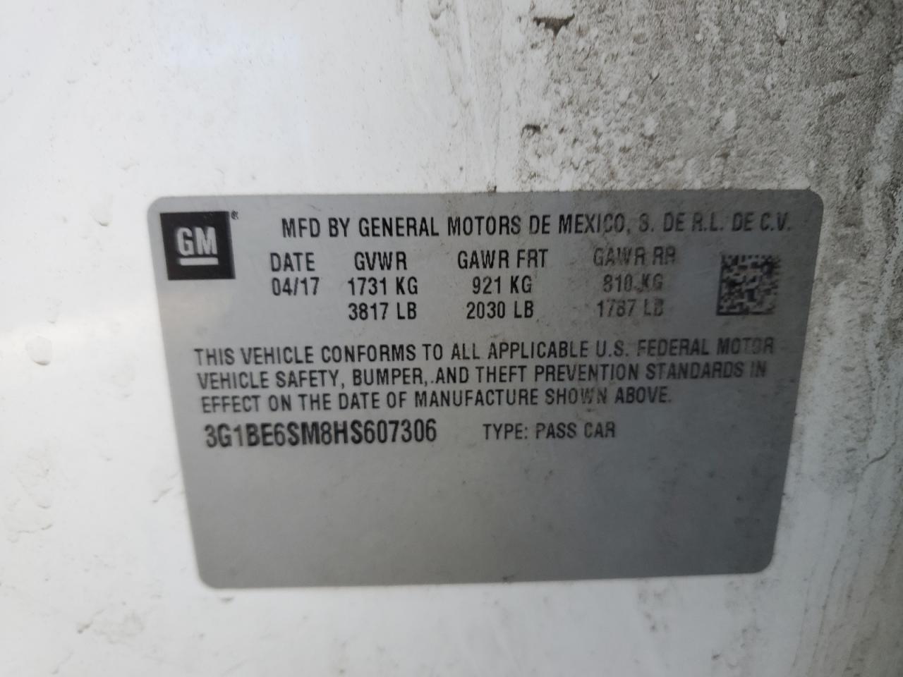 3G1BE6SM8HS607306 CHEVROLET CRUZE 2017
