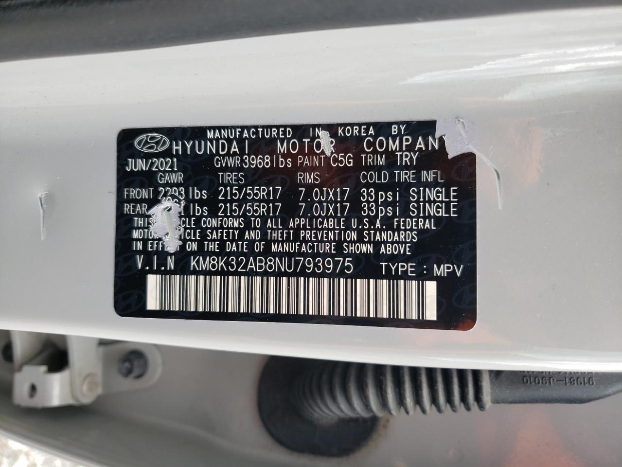 2022 Hyundai Kona Sel VIN: KM8K32AB8NU793975 Lot: 56683675