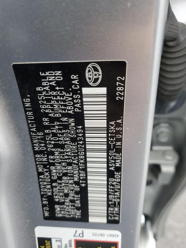 4T1BF1FK8GU243494 TOYOTA CAMRY 2016