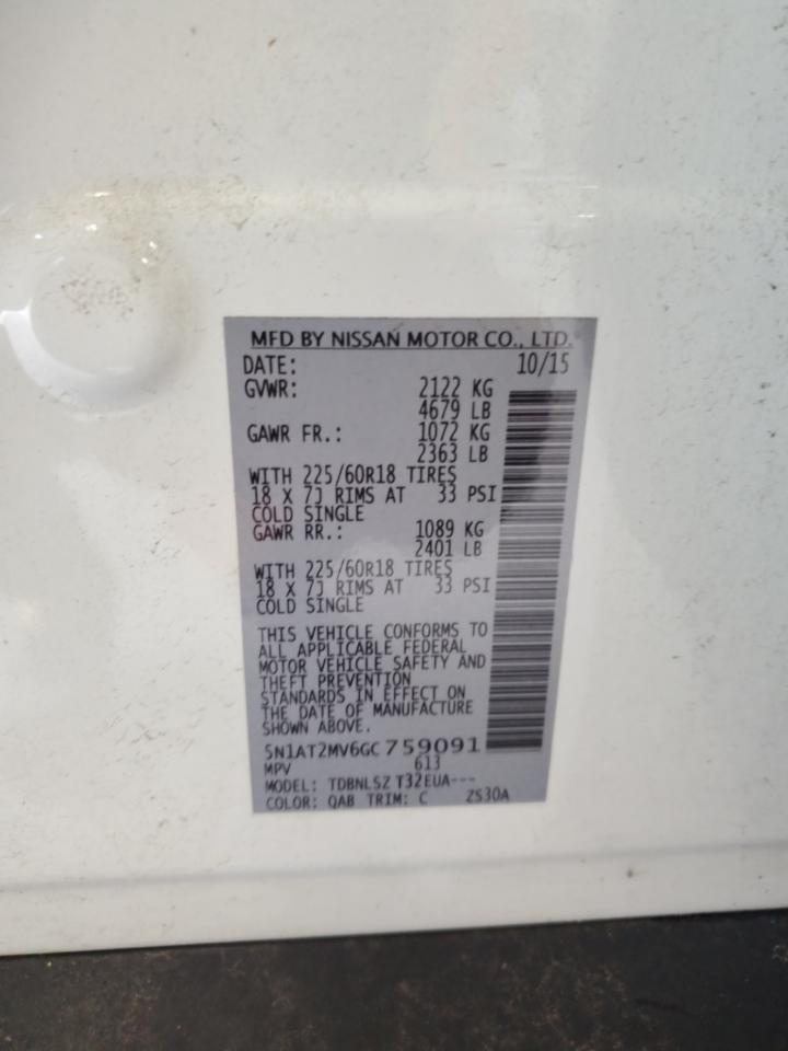 5N1AT2MV6GC759091 NISSAN ROGUE 2016