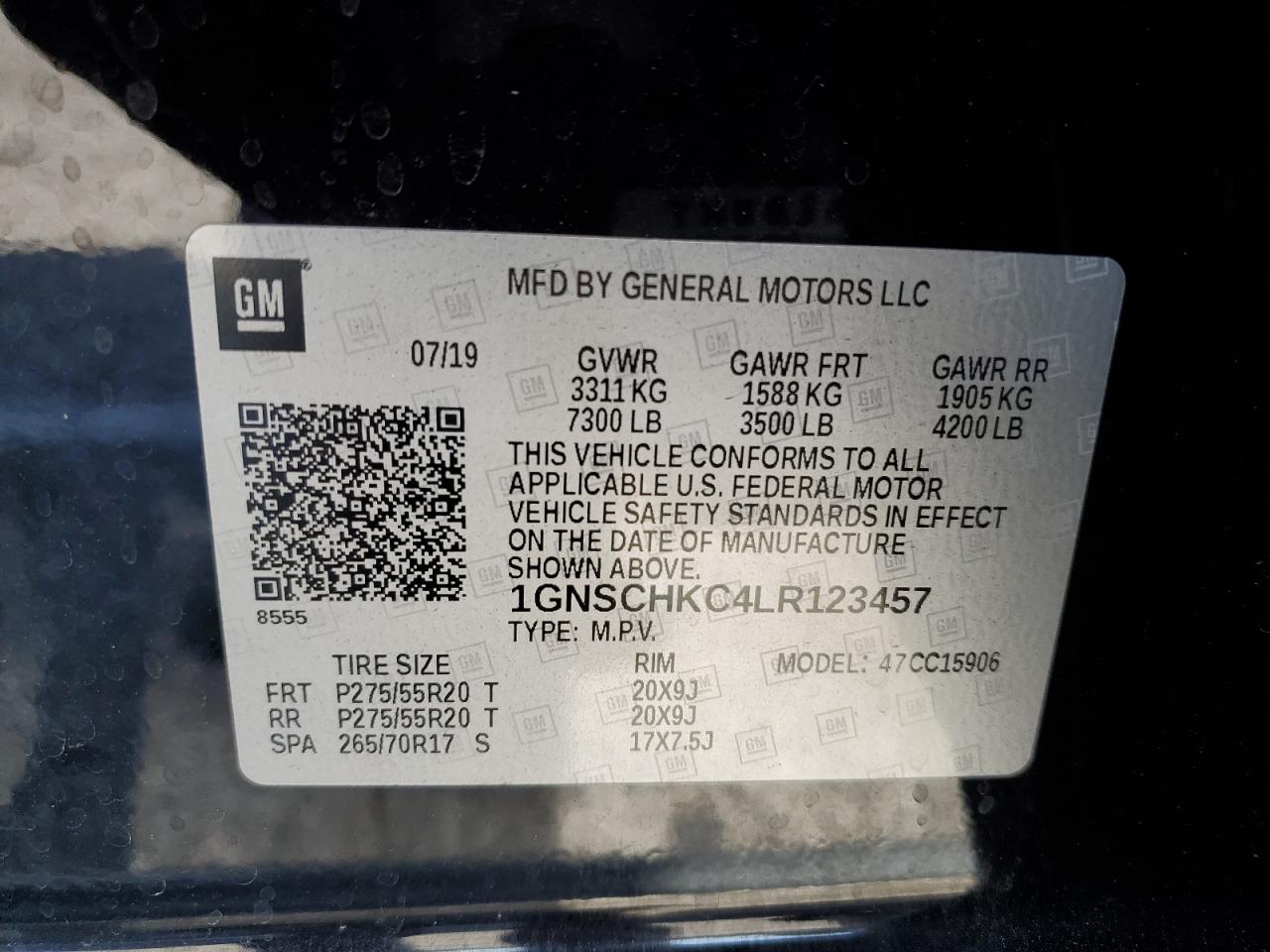 2020 Chevrolet Suburban C1500 Lt VIN: 1GNSCHKC4LR123457 Lot: 57345375