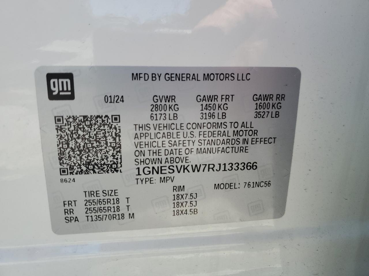 1GNESVKW7RJ133366 CHEVROLET TRAVERSE 2024