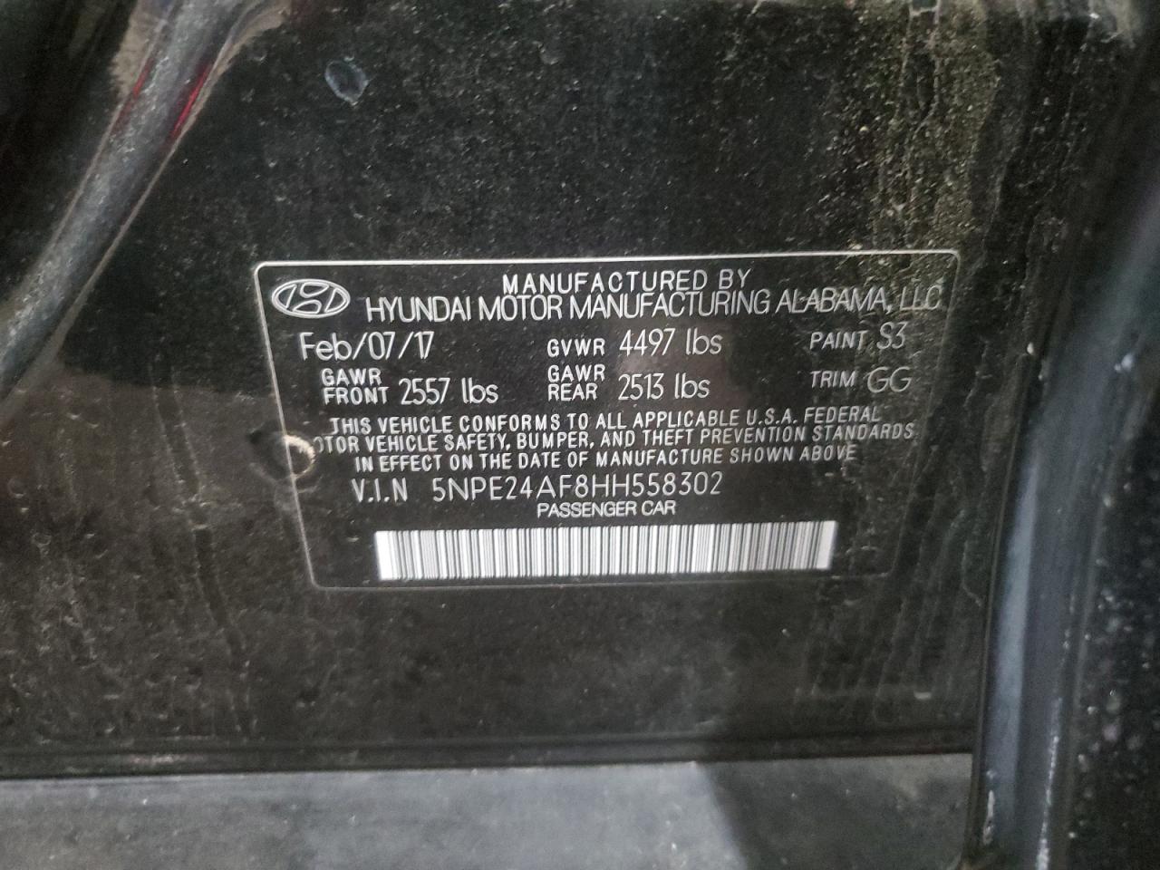 2017 Hyundai Sonata Se VIN: 5NPE24AF8HH558302 Lot: 56968265