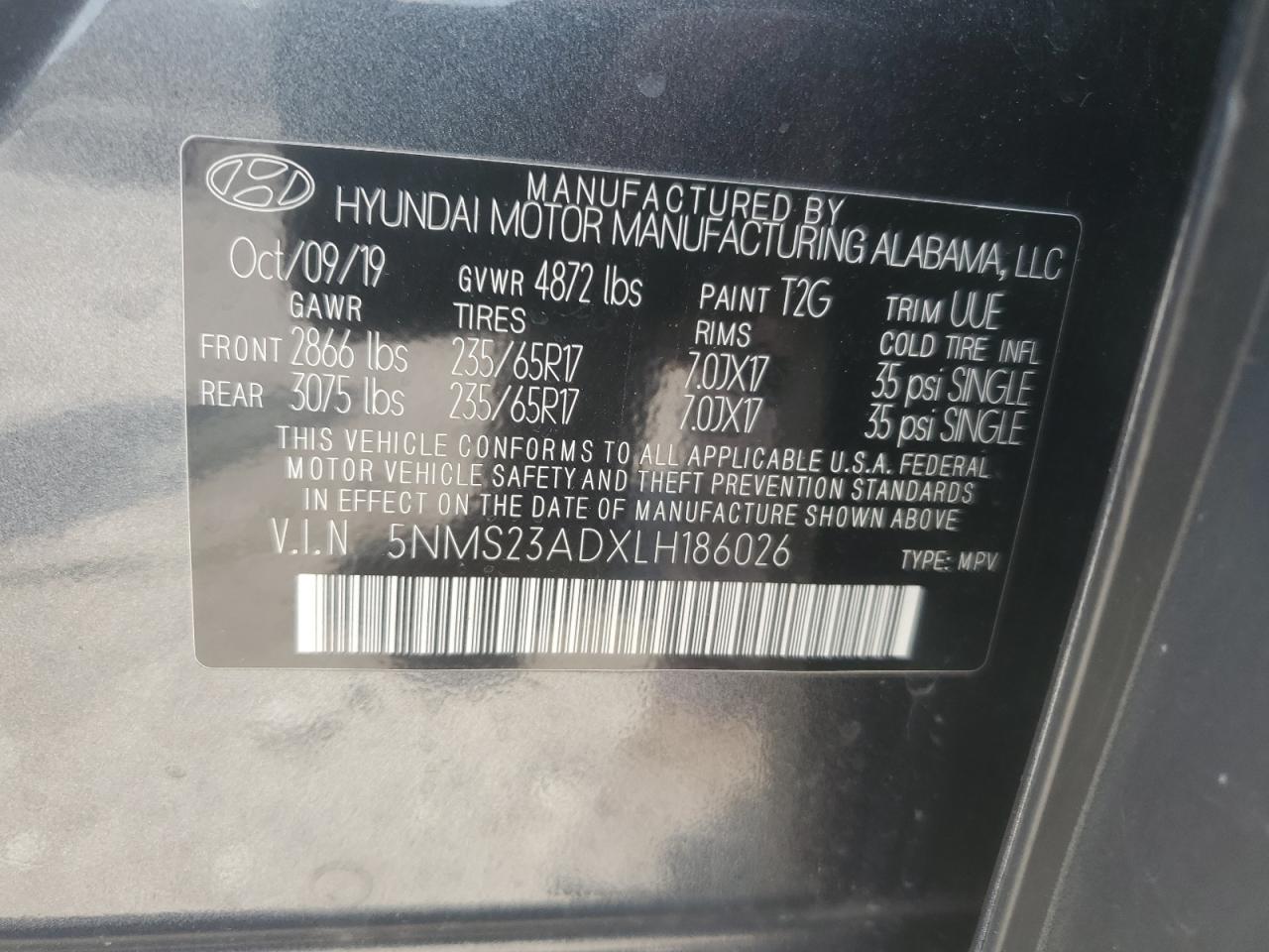 2020 Hyundai Santa Fe Se VIN: 5NMS23ADXLH186026 Lot: 56764495