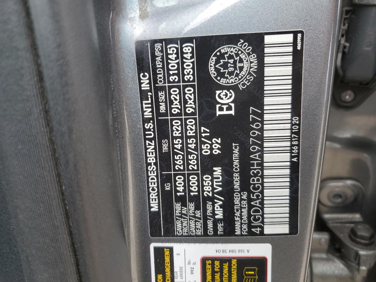 2017 Mercedes-Benz Gle 400 4Matic VIN: 4JGDA5GB3HA979677 Lot: 52770665