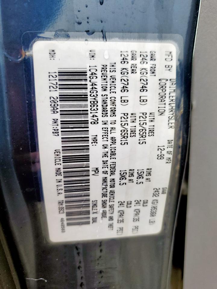 2000 Chrysler Grand Voyager Se VIN: 1C4GJ44G3YB631478 Lot: 58725095