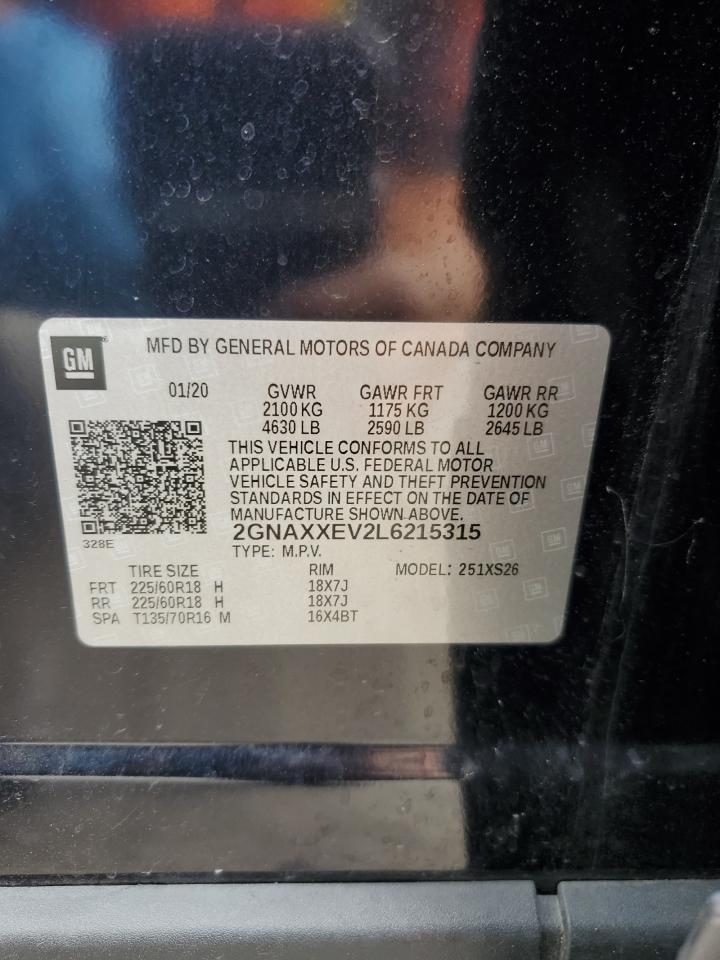 2020 Chevrolet Equinox Premier VIN: 2GNAXXEV2L6215315 Lot: 56130795