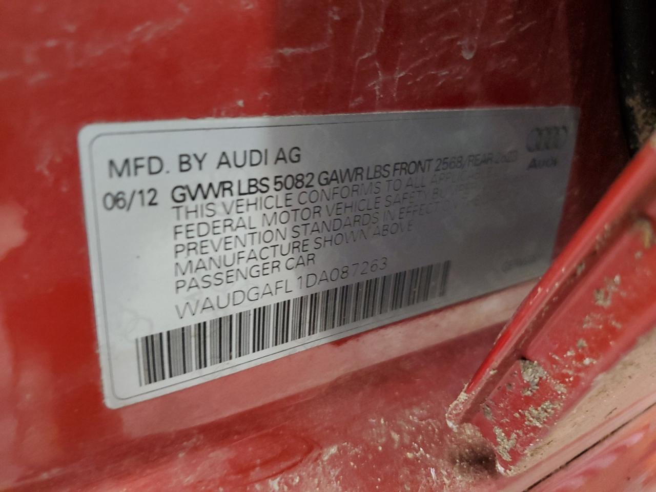 2013 Audi S4 Premium Plus VIN: WAUDGAFL1DA087263 Lot: 55254095