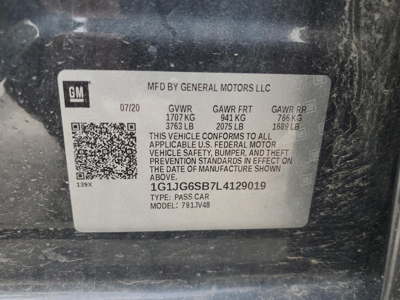 2020 Chevrolet Sonic VIN: 1G1JG6SB7L4129019 Lot: 56726545