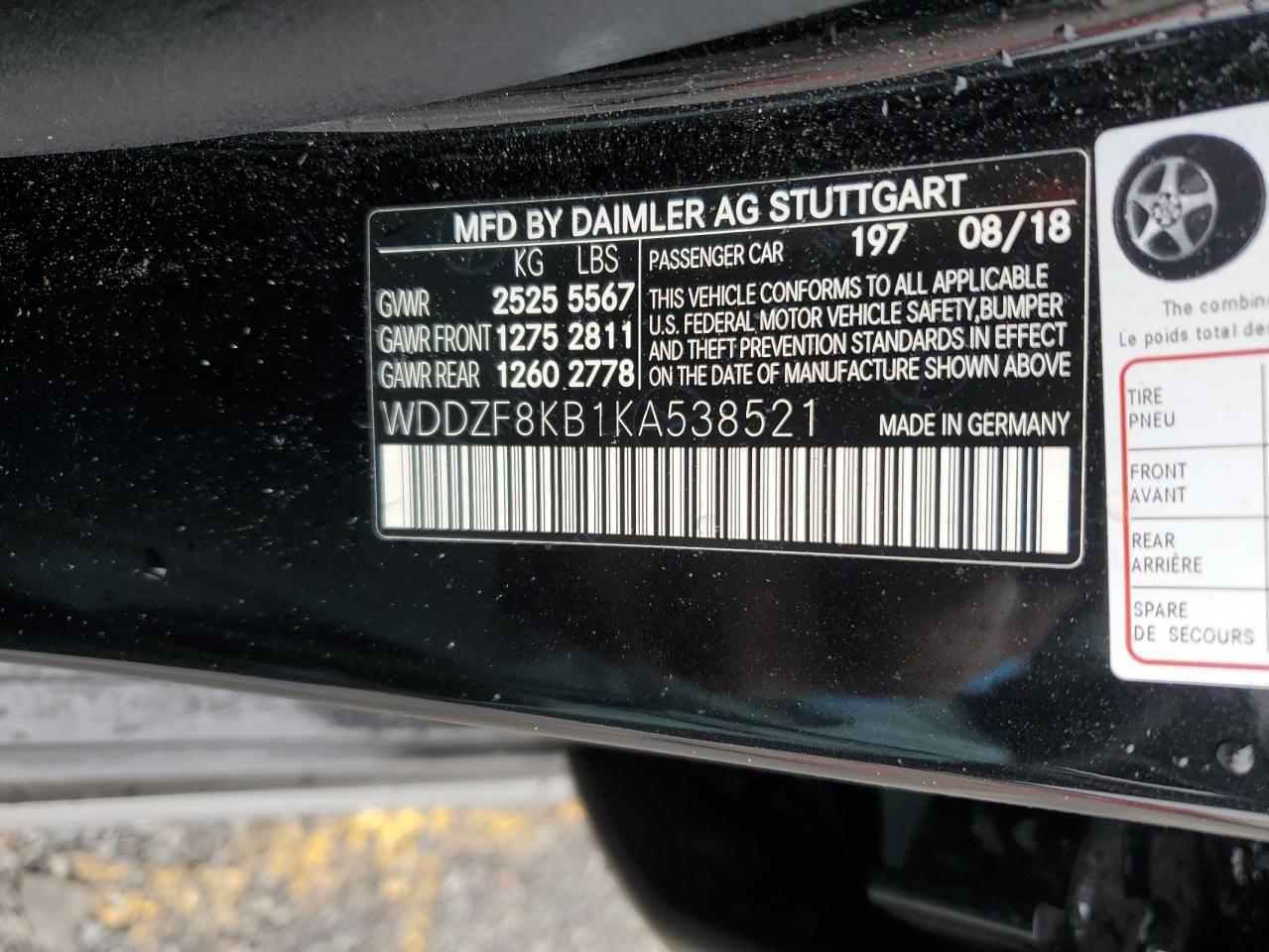 2019 Mercedes-Benz E 63 Amg-S 4Matic VIN: WDDZF8KB1KA538521 Lot: 55994205