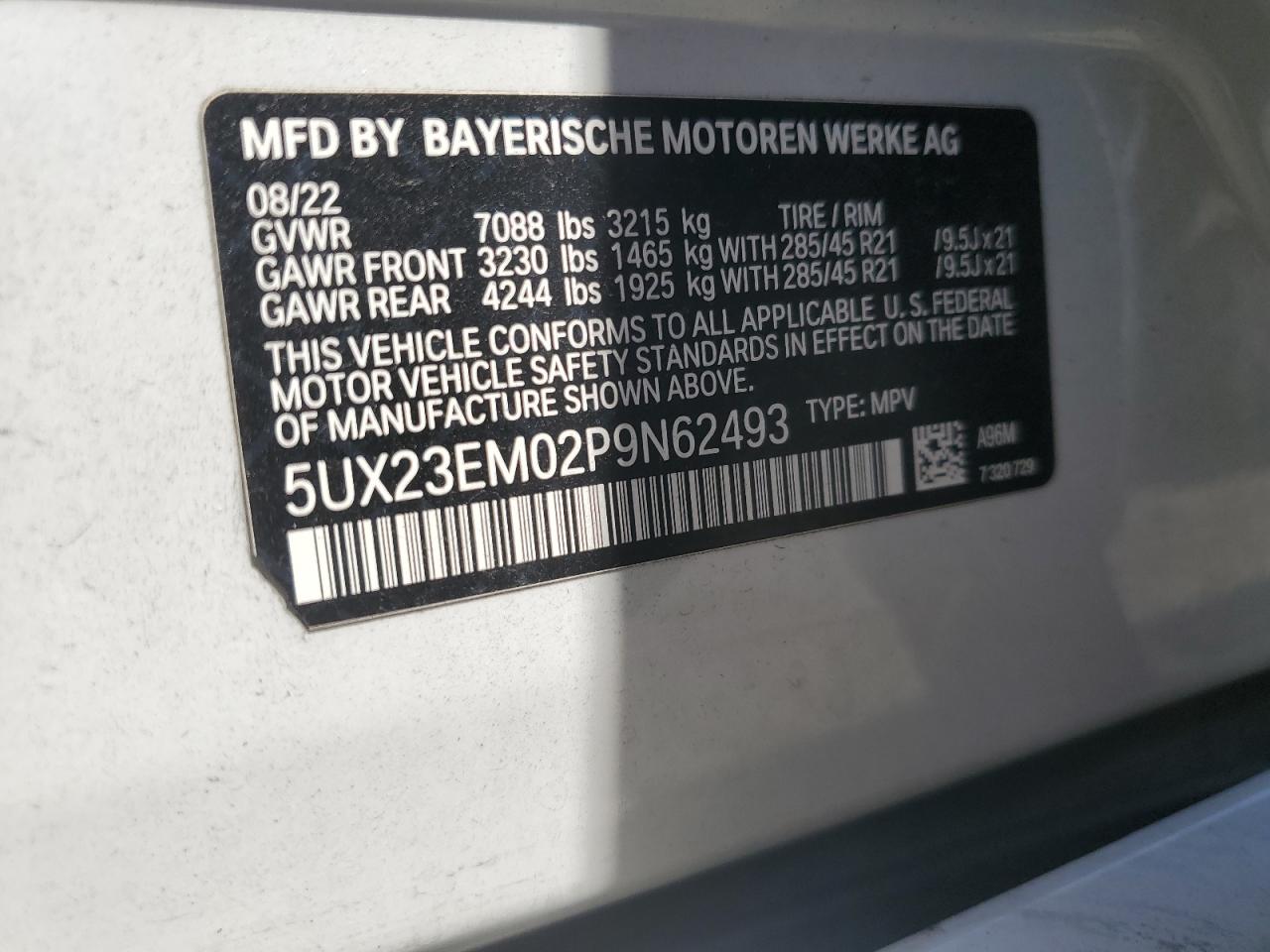 2023 BMW X7 xDrive40I VIN: 5UX23EM02P9N62493 Lot: 57655355