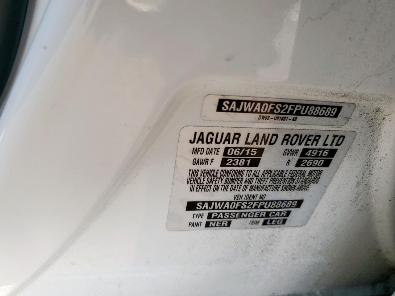 2015 Jaguar Xf 2.0T Premium VIN: SAJWA0FS2FPU88689 Lot: 57230325