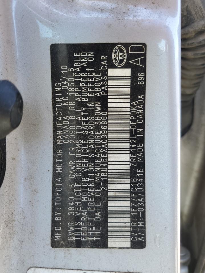 2010 Toyota Corolla Base VIN: 2T1BU4EEXAC396860 Lot: 57330065