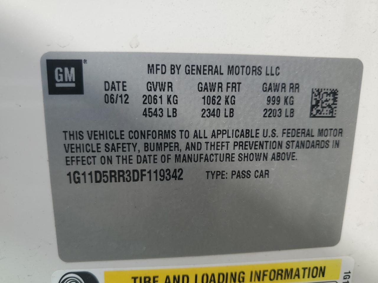 2013 Chevrolet Malibu 1Lt VIN: 1G11D5RR3DF119342 Lot: 55355395