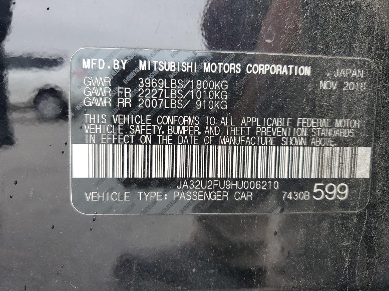 2017 Mitsubishi Lancer Es VIN: JA32U2FU9HU006210 Lot: 57681115