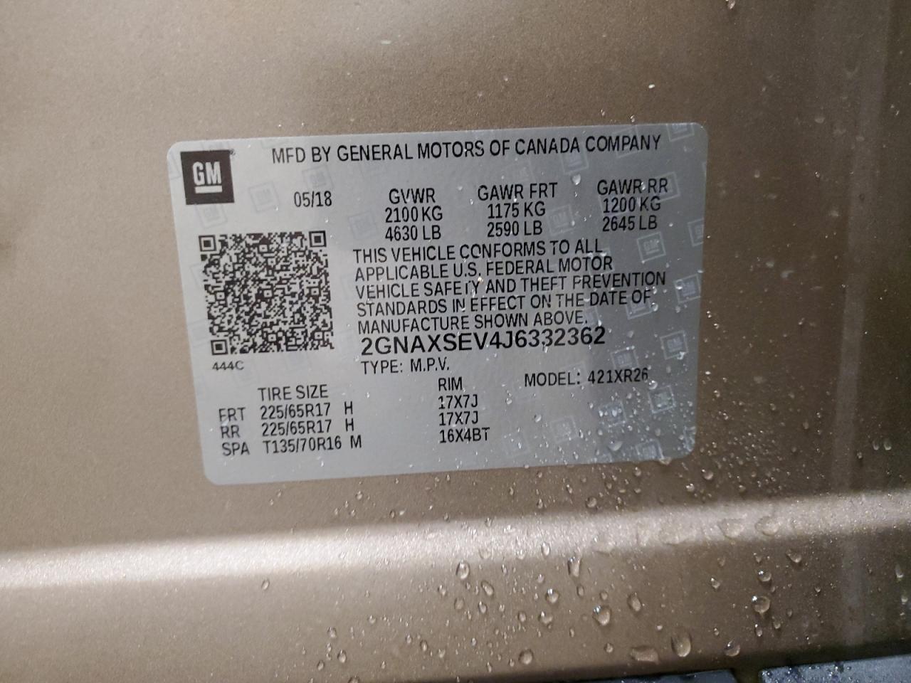 2GNAXSEV4J6332362 CHEVROLET EQUINOX 2018