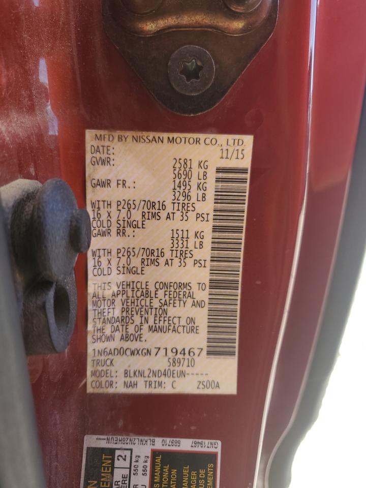 1N6AD0CWXGN719467 NISSAN FRONTIER 2016