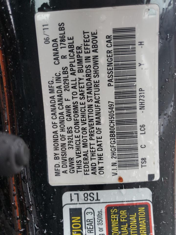 2012 Honda Civic Ex VIN: 2HGFG3B80CH505497 Lot: 56156395