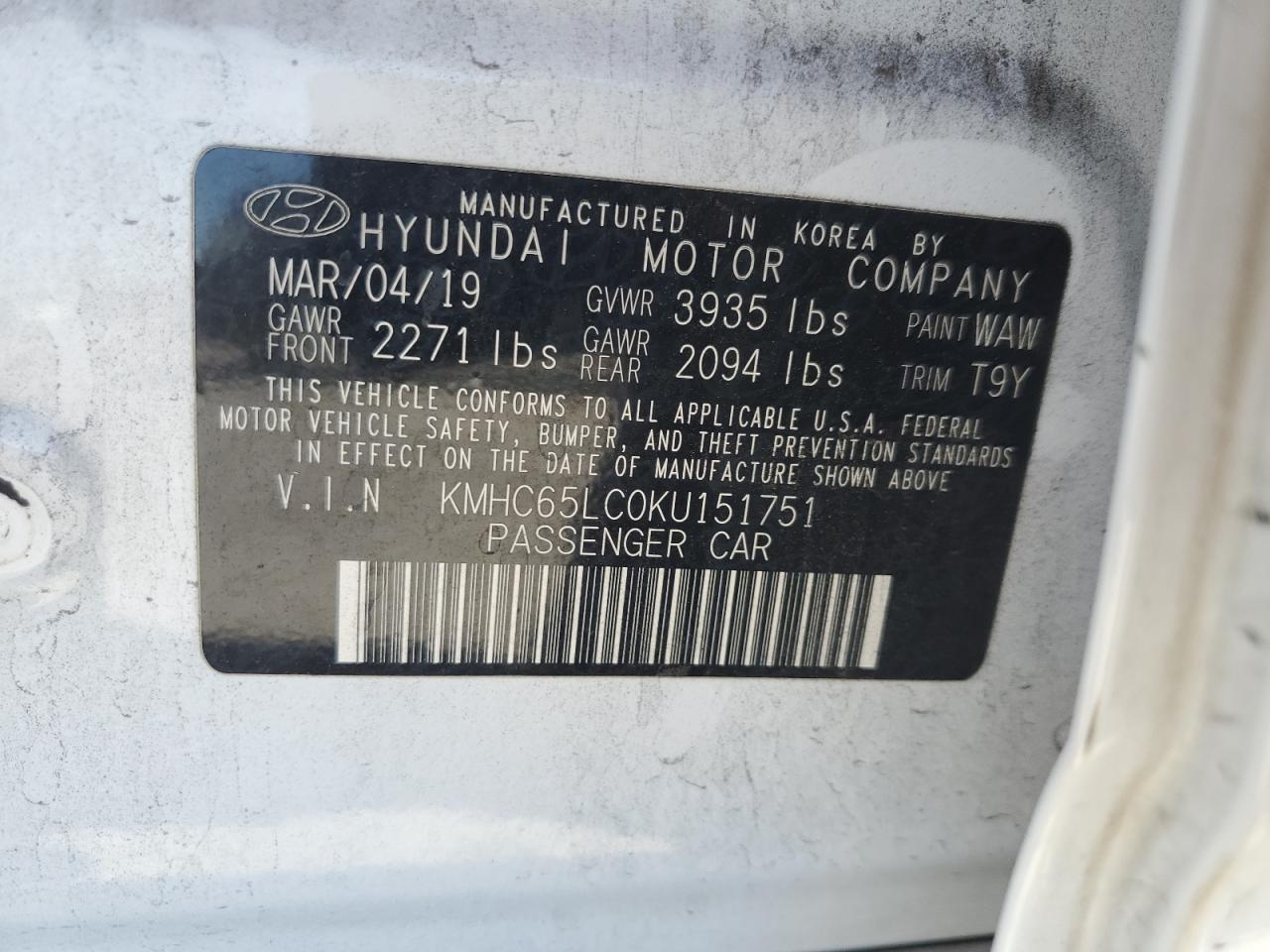 2019 Hyundai Ioniq Blue VIN: KMHC65LC0KU151751 Lot: 56518925