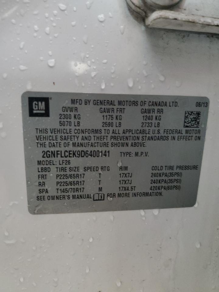 2013 Chevrolet Equinox Ls VIN: 2GNFLCEK9D6400141 Lot: 58967985