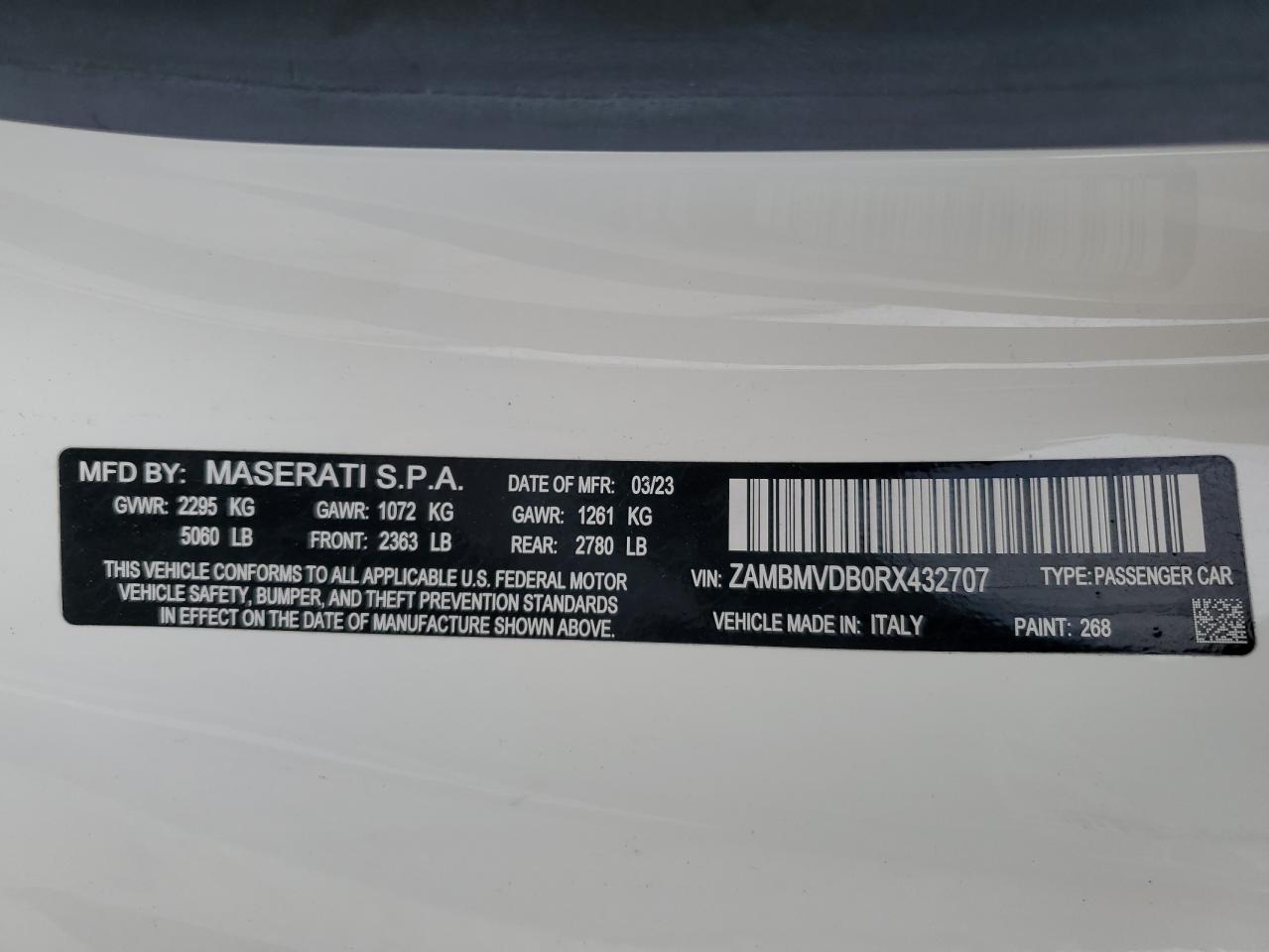 2024 Maserati Granturismo Trofeo VIN: ZAMBMVDB0RX432707 Lot: 52127385