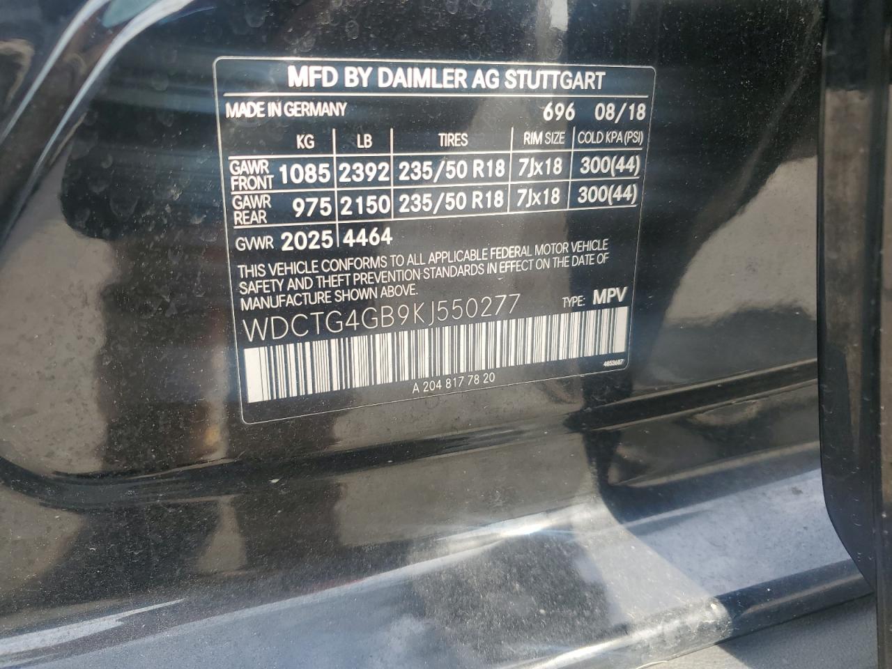2019 Mercedes-Benz Gla 250 4Matic VIN: WDCTG4GB9KJ550277 Lot: 57277445