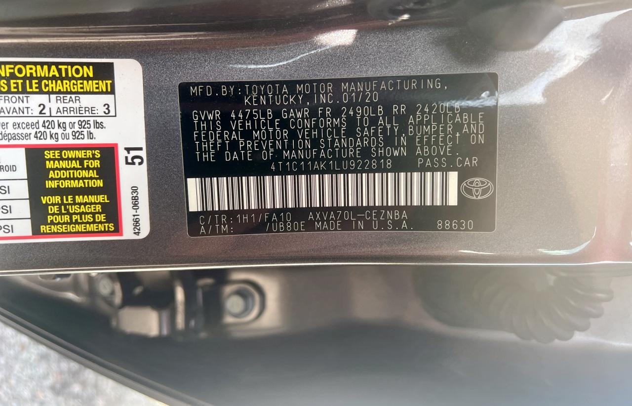 4T1C11AK1LU922818 TOYOTA CAMRY 2020