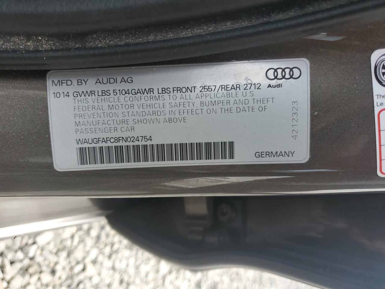 2015 Audi A6 Premium Plus VIN: WAUGFAFC8FN024754 Lot: 56947295