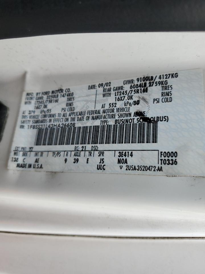 2003 Ford Econoline E350 Super Duty Wagon VIN: 1FBSS31L43HA26608 Lot: 56945885