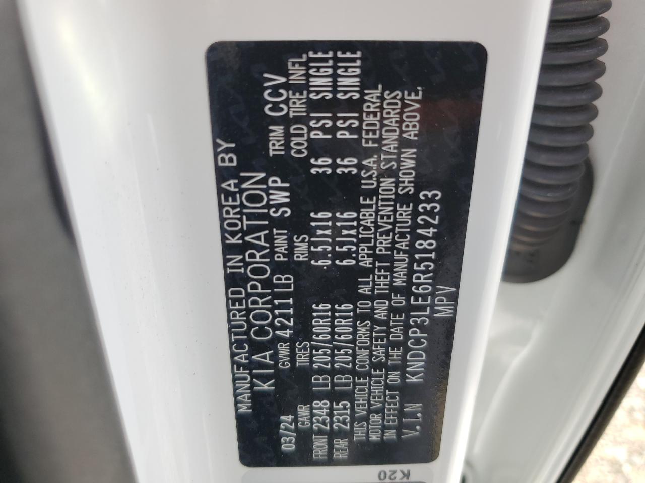 2024 Kia Niro Lx VIN: KNDCP3LE6R5184233 Lot: 56647075