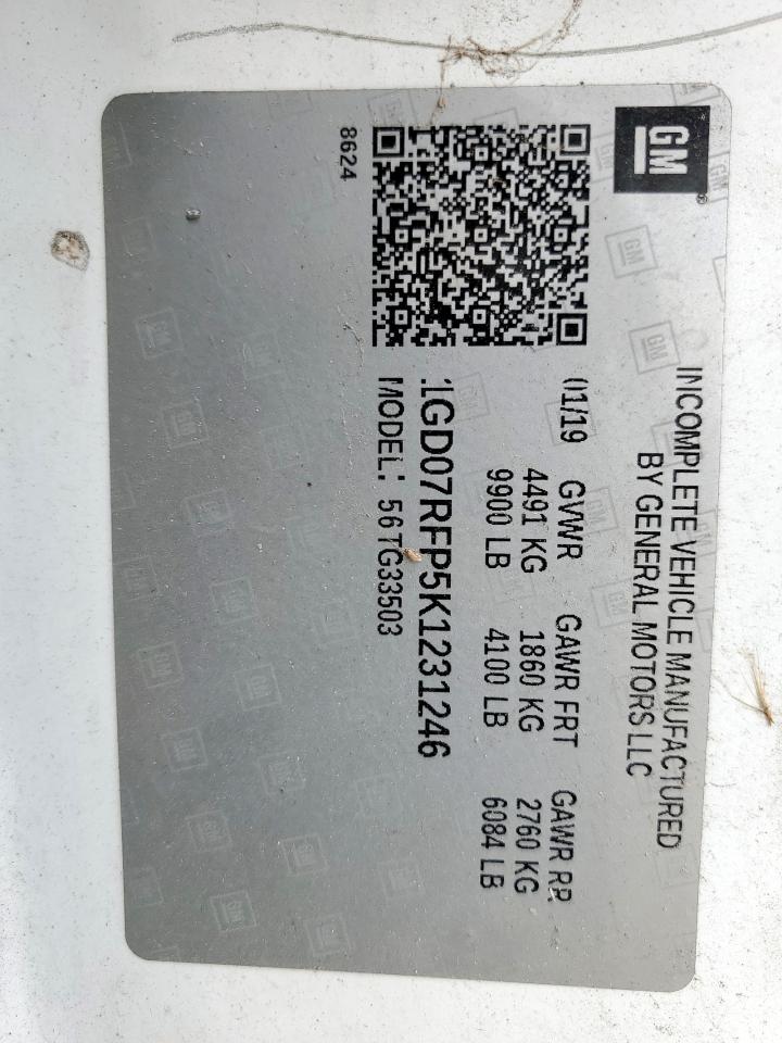 2019 GMC Savana Cutaway G3500 VIN: 1GD07RFP5K1231246 Lot: 56576385